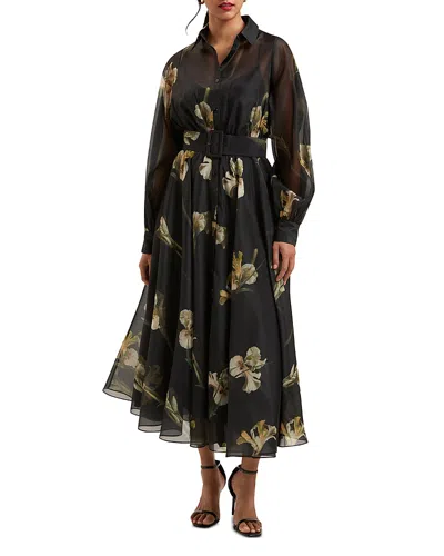 Ted Baker Liorral Printed Organza Belted Maxi Dress In Black