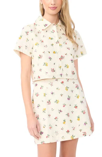 Ted Baker Liz Floral Eyelet Button-up Crop Top In White