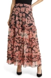 Ted Baker Womens Black Allesaa Floral-print Tiered Recycled-polyester Maxi Skirt In Black