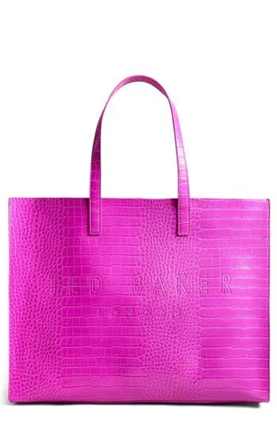Ted Baker London Allicon Croc Faux Leather Tote In Bright Pink