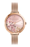 Ted Baker Women's Ammy Hearts Rose Gold-tone Mesh Bracelet Watch 37.5mm In Gold