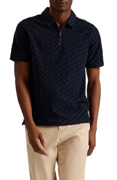 Ted Baker London Ansom Geo Texture Zip Polo In Navy