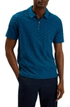 Ted Baker London Ansom Geo Texture Zip Polo In Teal Blue