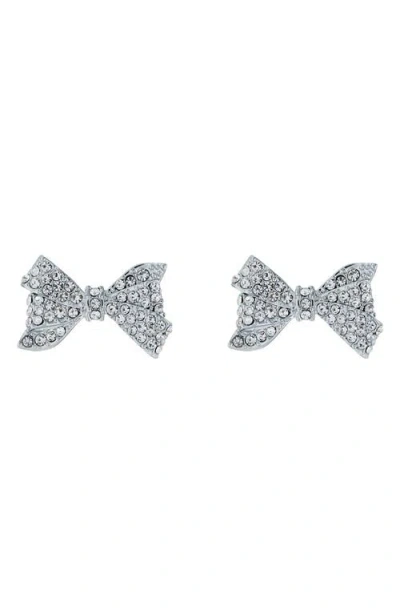 Ted Baker London Barseta Pavé Crystal Bow Stud Earrings In Silver Tone/clear Crystal