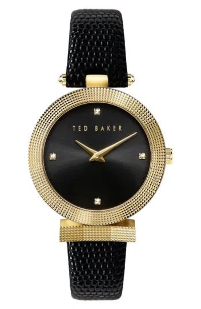 TED BAKER TED BAKER LONDON BOW LEATHER STRAP WATCH, 36MM