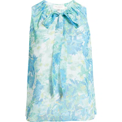 Ted Baker London Chalote Print Tie Neck Sleeveless Top In Blue/white