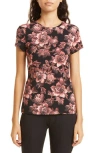 Ted Baker Clari Floral-print Slim-fit Stretch-cotton T-shirt In Black