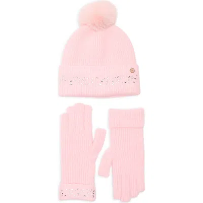 Ted Baker London Crystal Faux Fur Pompom Beanie & Scarf Box Set In Rs