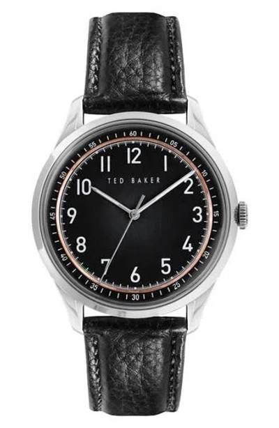 Ted Baker London Daquir Leather Strap Watch, 40mm In Black