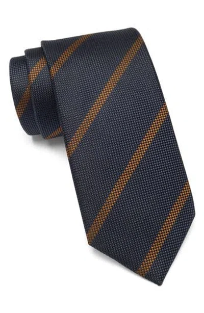 Ted Baker London Dinaus Textured Stripe Silk Tie In Dark Navy/brown
