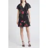 Ted Baker London Sienno Floral Puff Sleeve Satin Jacquard Minidress In Black