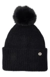 Ted Baker London Faux Fur Pompom Cuffed Beanie In Black