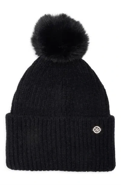 Ted Baker London Faux Fur Pompom Cuffed Beanie In Black