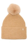 Ted Baker London Faux Fur Pompom Cuffed Beanie In Brown