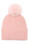 Ted Baker London Faux Fur Pompom Cuffed Beanie In Pink