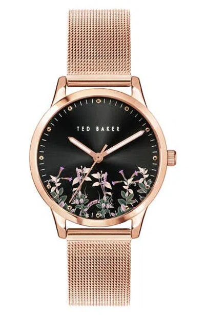 Ted Baker London Fitzrovia Jardin Mesh Strap Watch, 34mm In Gold