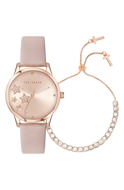 Ted Baker London Fitzrovia Leather Strap Watch & Bracelet Set, 34mm In Rose Gold/pink/pink