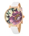 Shop Ted Baker London Floral Stainless Steel And Leather-strap Watch