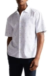 TED BAKER TED BAKER LONDON FLORAL STRIPE SHORT SLEEVE COTTON BUTTON-UP SHIRT