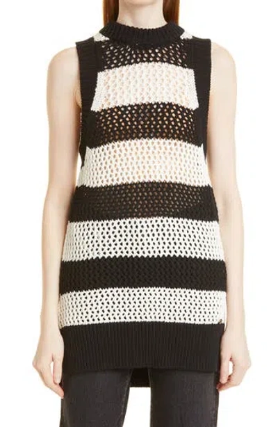 Ted Baker London Heide Stripe Open Stitch Stretch Cotton & Silk Tank In Black/ White