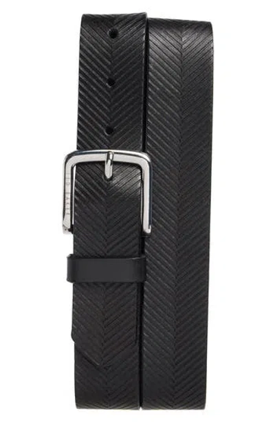 Ted Baker London Herringbone Leather Belt In Black