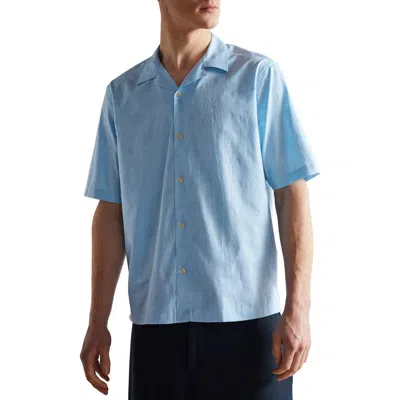 Ted Baker London Homelea Floral Jacquard Short Sleeve Button-up Shirt In Light Blue