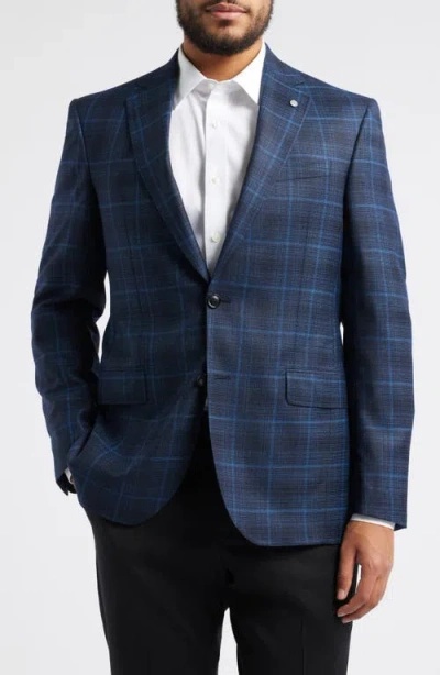 Ted Baker London Jay Slim Fit Windowpane Plaid Wool Sport Coat In Navy