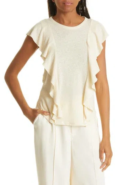 Ted Baker London Kathley Ruffle Cotton & Linen Slub Top In Natural