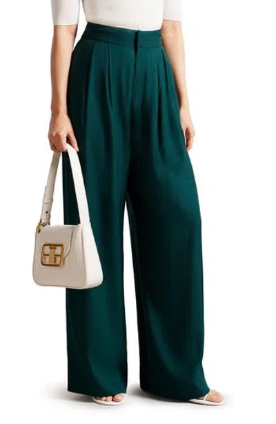 Ted Baker London Krissi High Waist Wide Leg Pants In Dark Green