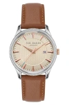Ted Baker London Leather Strap Watch, 20mm In Brown/tan