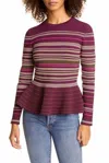 Ted Baker London Leytina Striped Peplum Sweater In Burgundy In White