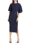 Ted Baker London Lounia Fluted Sleeve Body-con Sweater Dress In Navyblue In Multi