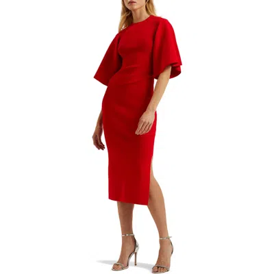 Ted Baker Lounia Fluted Sleeve Body-con Sweater Dress In Red
