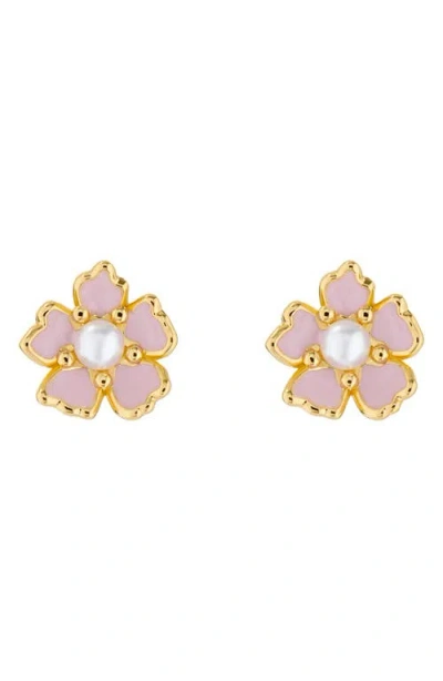 Ted Baker London Peti Imitation Pearl Flower Stud Earrings In Gold Tone/light Pink/pearl