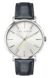 Ted Baker Phylipa Leather Strap Watch, 41mm In Gray