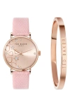 Ted Baker London Phylipa Leather Strap Watch & Bangle Bracelet Set, 34mm