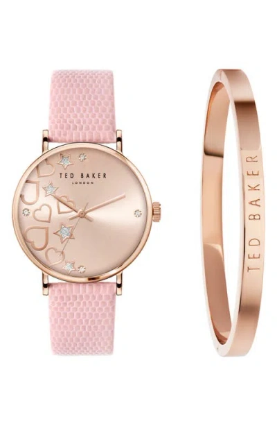 Ted Baker London Phylipa Leather Strap Watch & Bangle Bracelet Set, 34mm