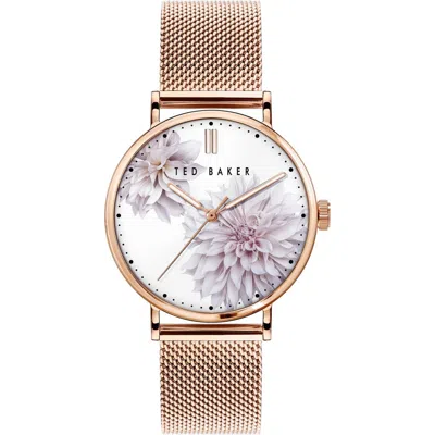 Ted Baker London Phylipa Peonia Mesh Strap Watch, 37mm In Rose Goldone
