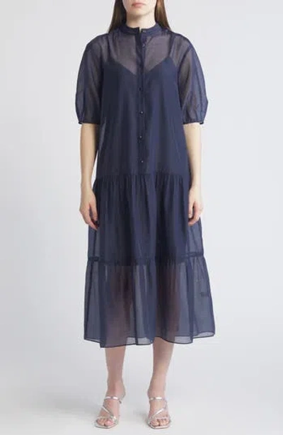 Ted Baker London Pyla Sheer Organza Midi Shirtdress In Dark Blue