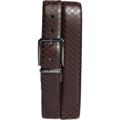 Ted Baker London Reversible Embossed Leather Belt In Brown