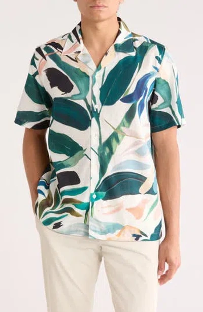 Ted Baker London Rognski Tropical Floral Short Sleeve Camp Shirt In Blue