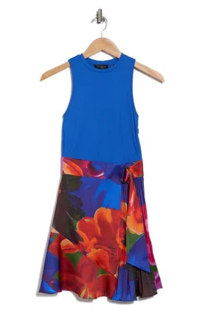 Ted Baker Sandiyy Printed Pleated Mini Dress With Knit In Blue