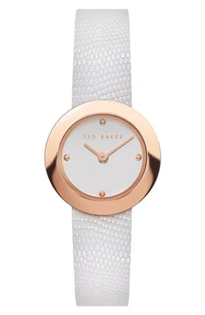Ted Baker London Seerena Leather Strap Watch, 24mm In White