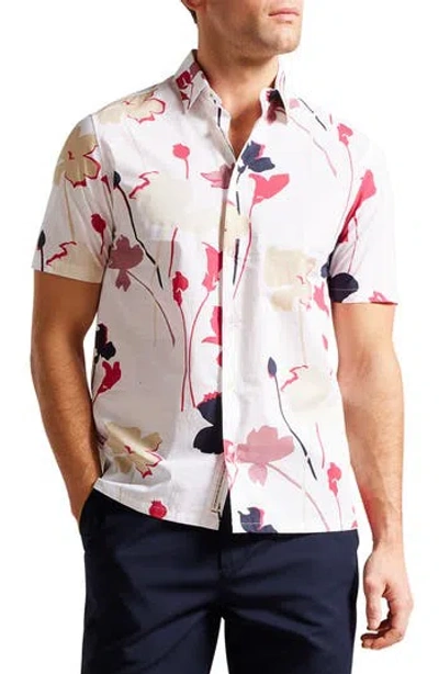 Ted Baker London Short Sleeve Cotton Button-up Shirt In White
