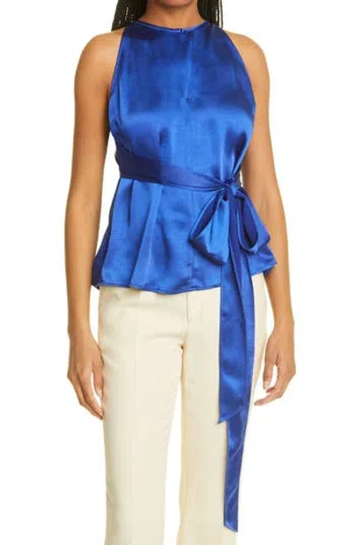 Ted Baker London Sleeveless Tie Waist Satin Top In Dark Blue