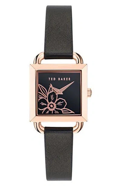 TED BAKER TED BAKER LONDON SQUARE LEATHER STRAP WATCH