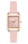Ted Baker London Square Leather Strap Watch In Pink