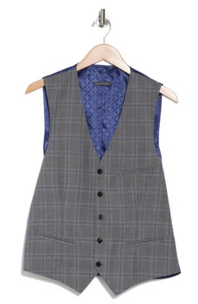Ted Baker London Troy Slim Fit Plaid Wool Vest In Mid Grey