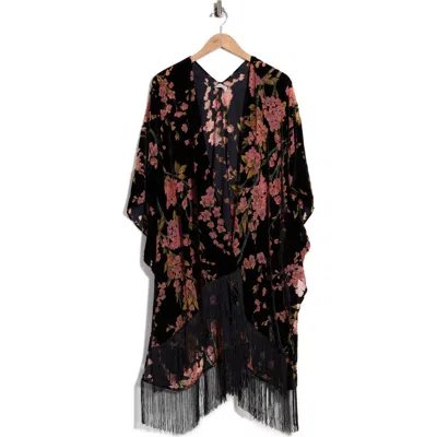Ted Baker London Velvet Burnout Fringed Wrap In Black