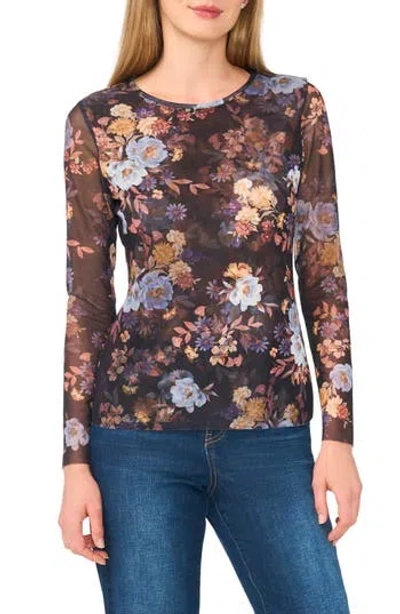 Ted Baker Long Sleeve Mesh Top In Black
